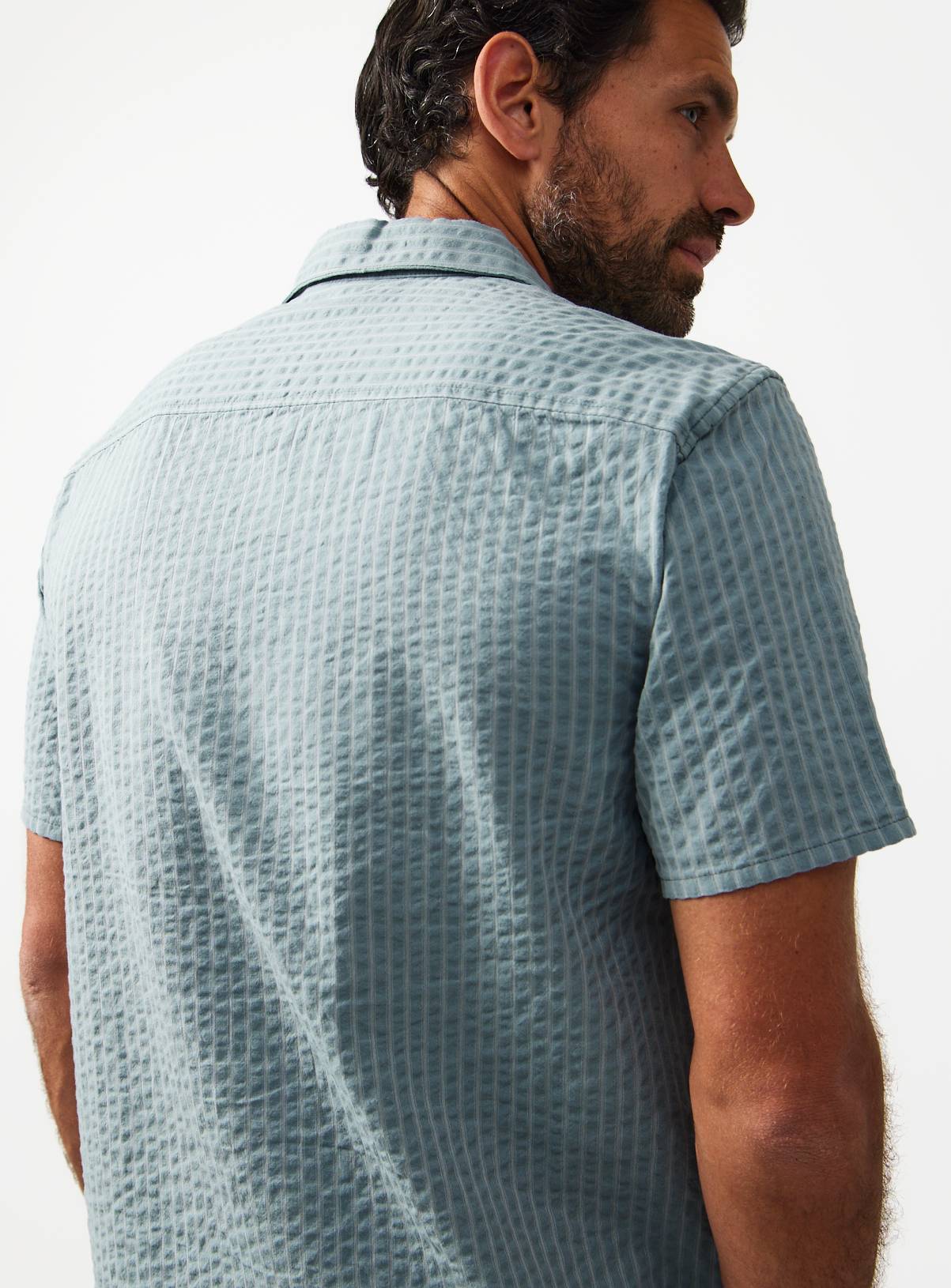 Light Blue Stripe Print Seersucker Revere Neck Shirt XXXL - Image 5